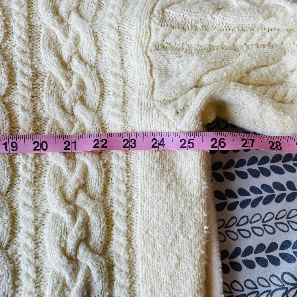 Free People Laurel Chunky Cable Knit Sweater L Ivory Oversized Collared Pullover - Picture 10 of 12